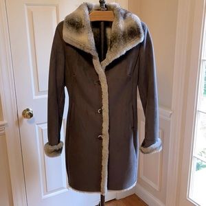 JONES NEW YORK Grey faux suede/fur lined coat
